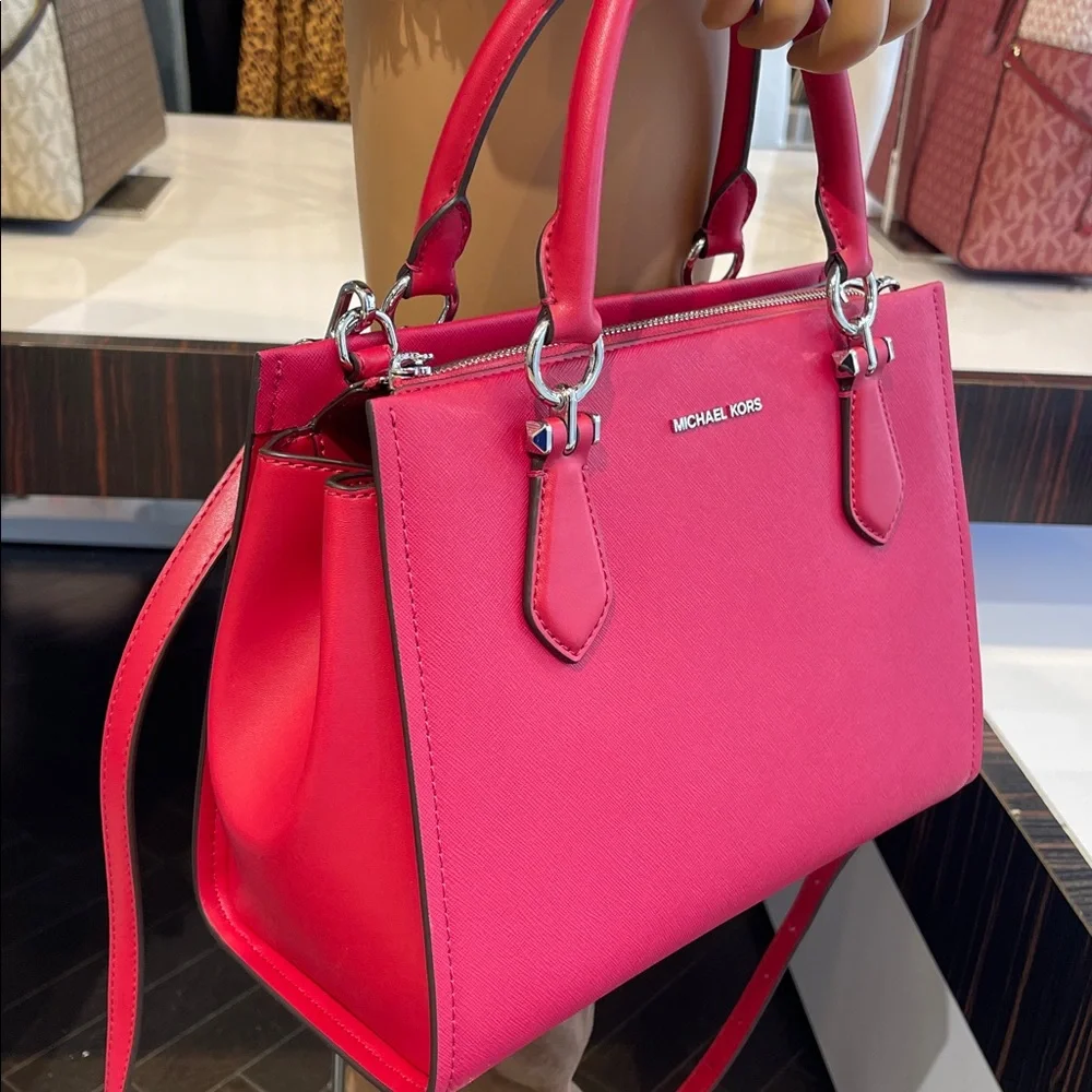 MICHAEL KORS Marilyn Medium Saffiano Leather Satchel Dark Raspberry NWT